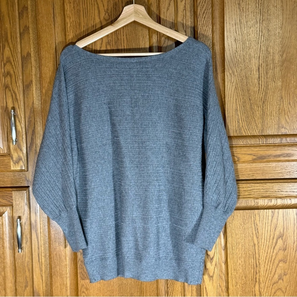 Chico's Charcoal Wide Neck Ribbed Dolman Sleeve Sweater Sz L (Chico’s 2) - Picture 3 of 4